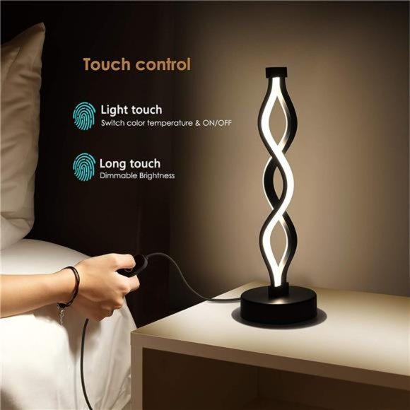 Infinity Spiral LED Table Lamp Dimmable Metallic Bedside Lamp w Touch Controller - Picture 3 of 5
